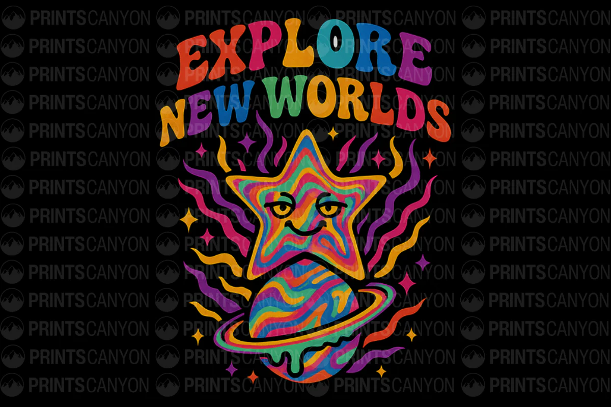 Explore New Worlds Colorful Star and Planet Design T-Shirt