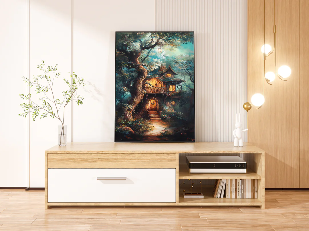 Enchanting Forest Cottage with Warm Glow and Magical Charm