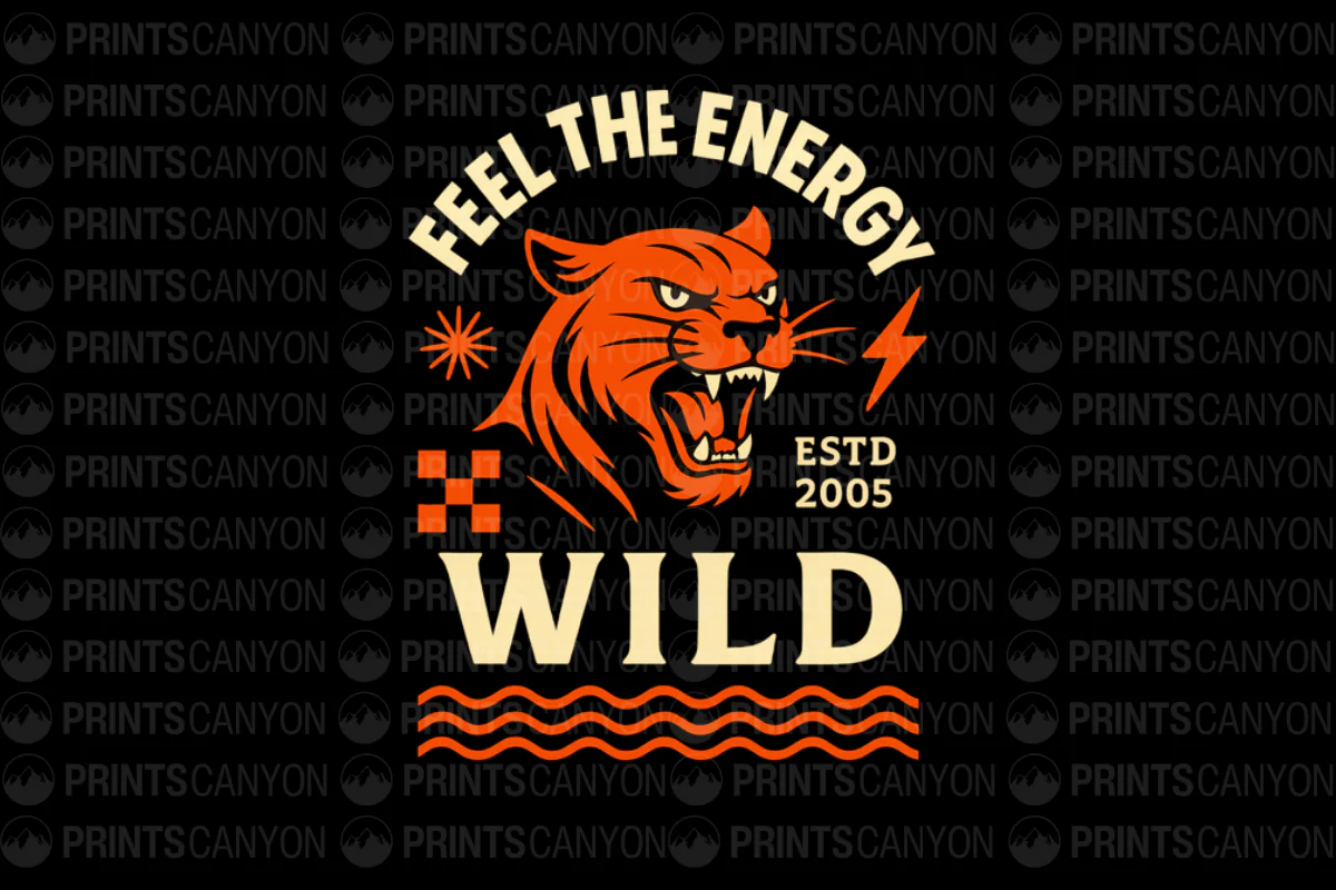 Wild Energy Tee Featuring Fierce Tiger Design Established 2005