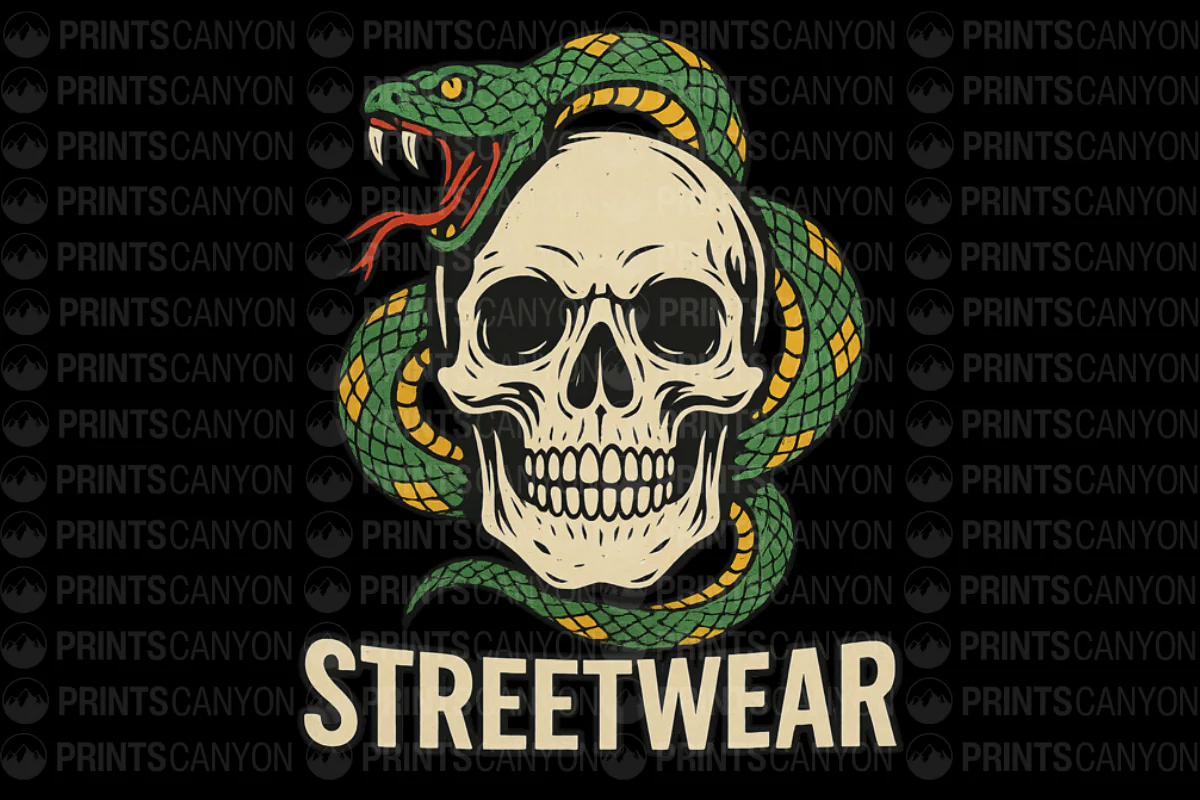 Skull and Snake Streetwear Graphic Tee Design