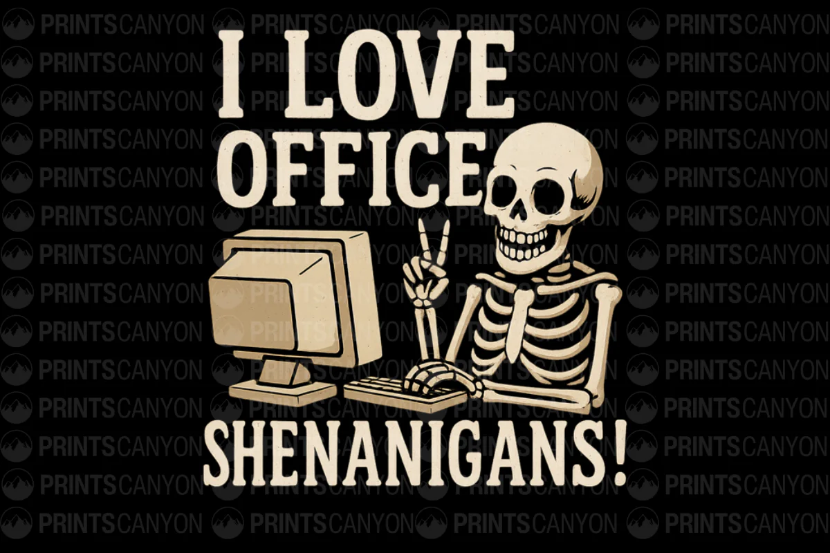 Funny Skeleton Office Shenanigans T-Shirt for Halloween or Work Humor