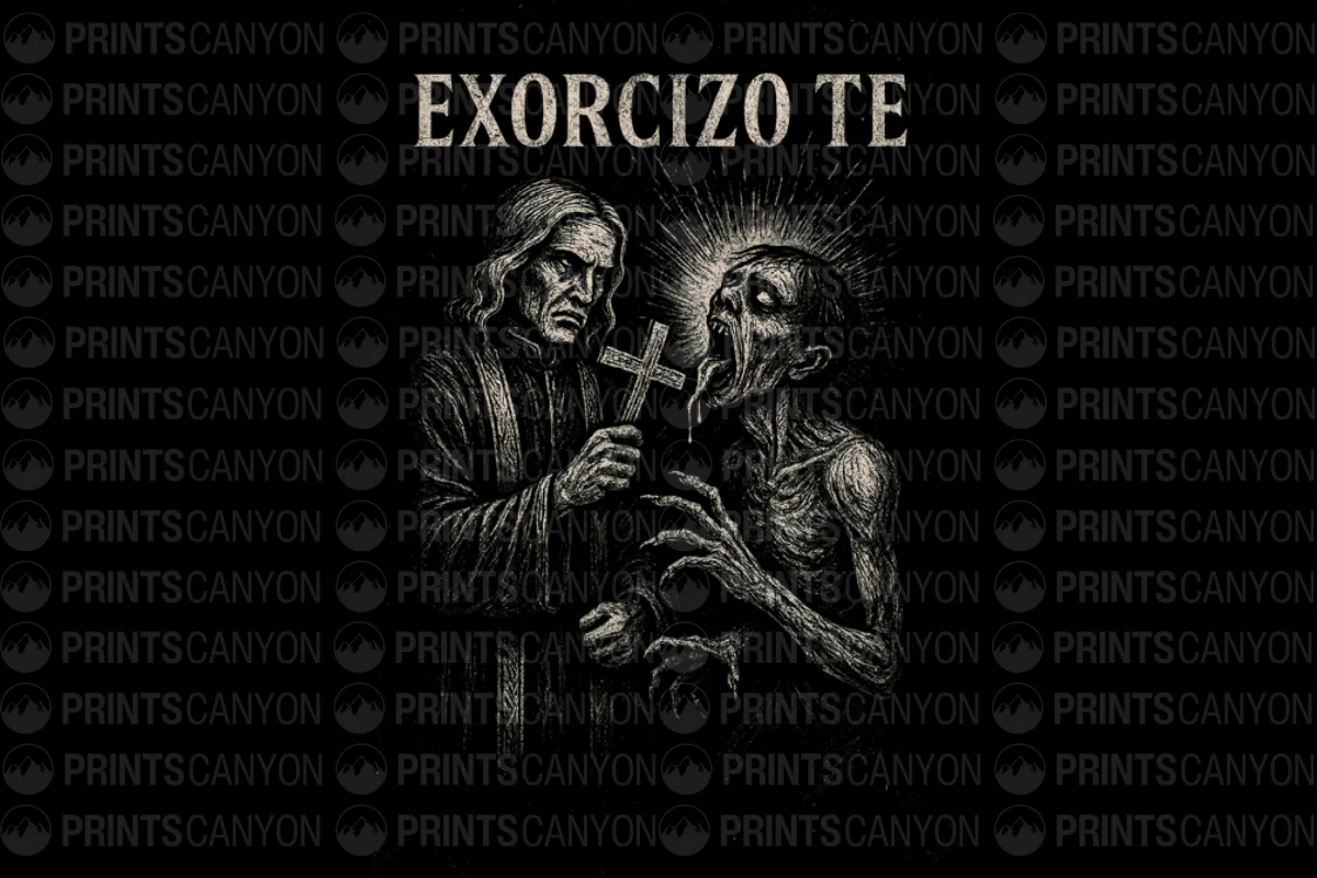 Dark Exorcism Artwork featuring a Priest Confronting a Haunting Presence
