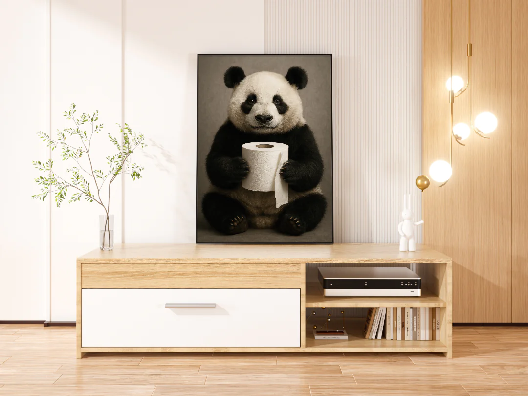 Adorable Panda Holding Toilet Paper Perfect for Home Decor and Kids Rooms