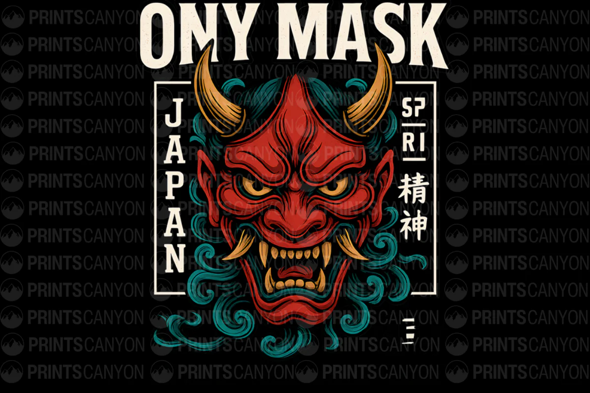 Oni Mask Japan Graphic Tee Unleash Your Inner Demon Unique Art Design