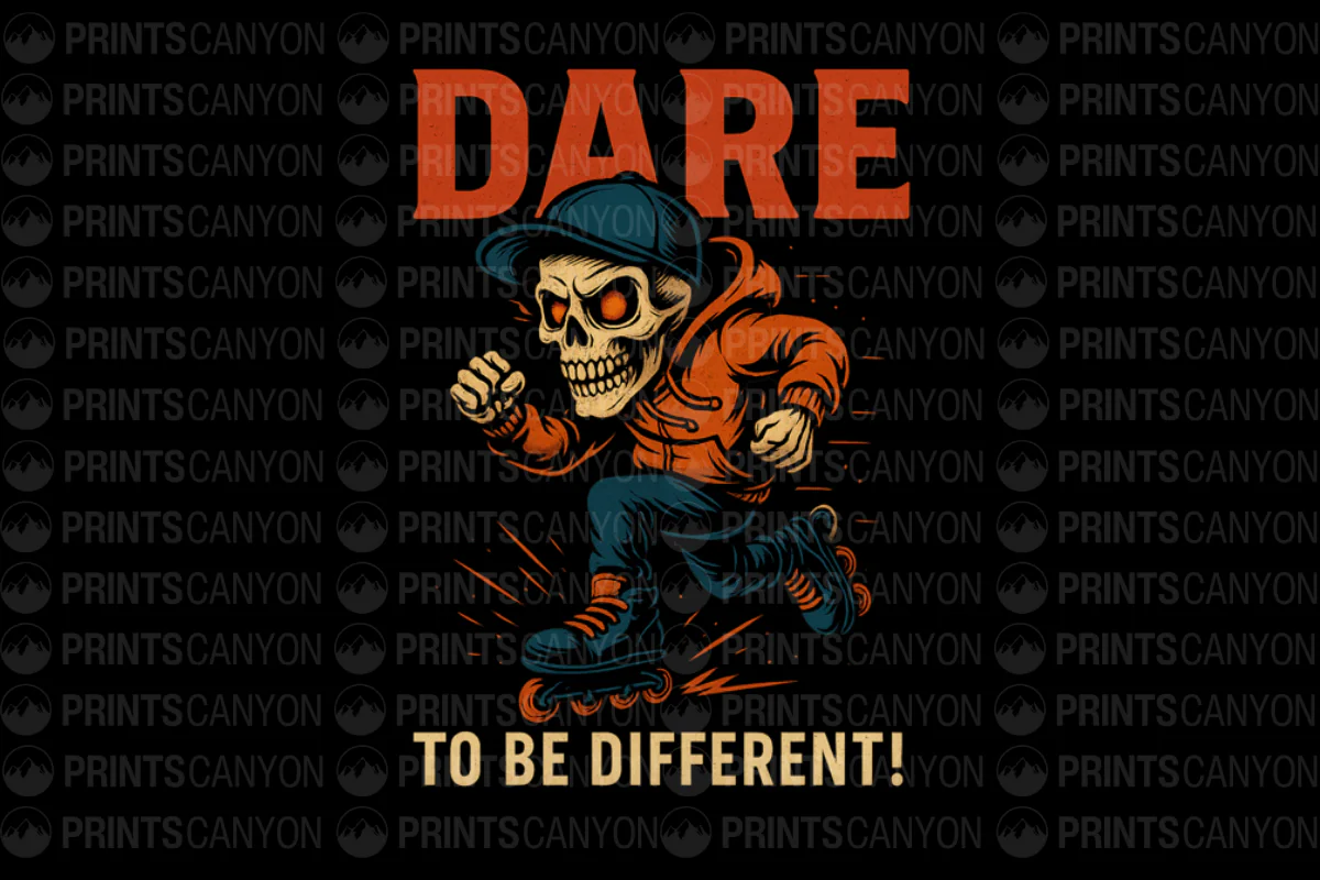 Dare to Be Different Skull Skateboarder Retro Graphic Tee