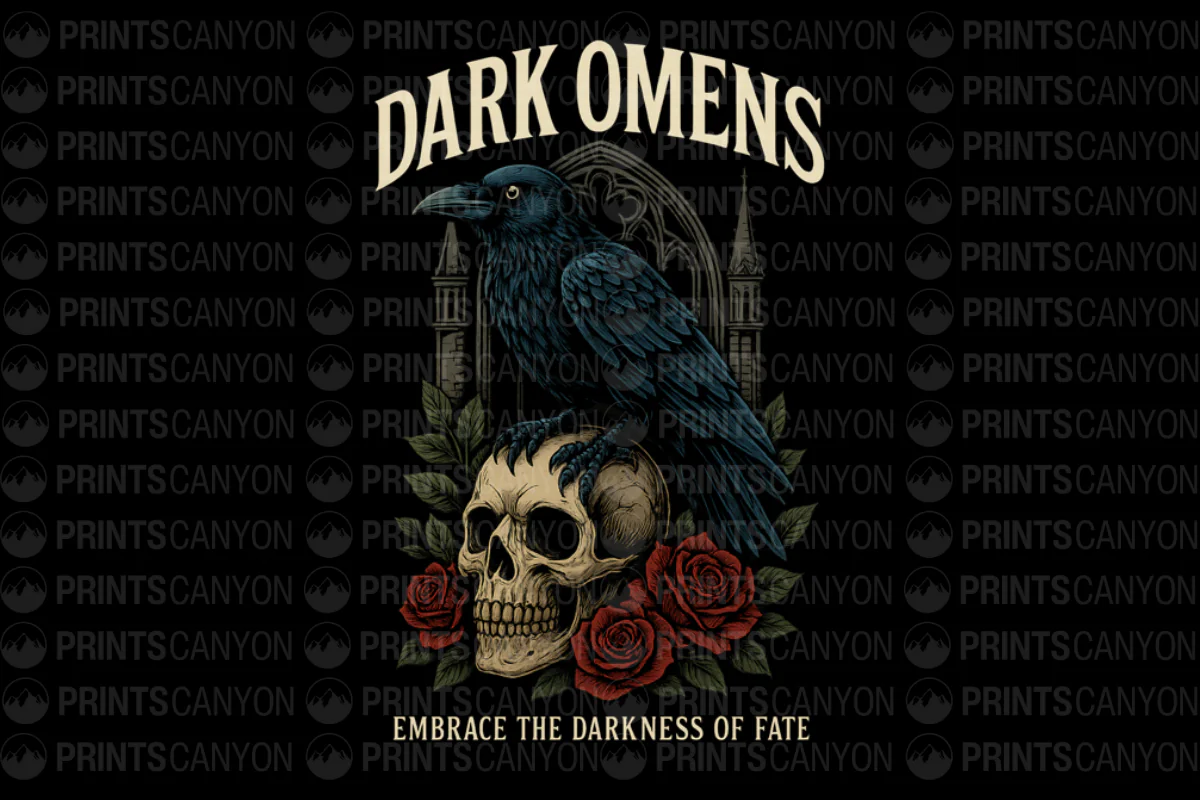 Dark Omens: Embrace the Darkness of Fate with Raven and Skull Design