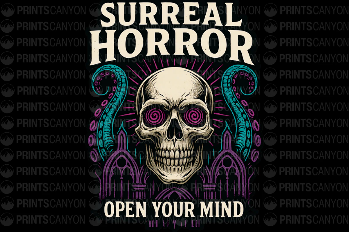 Surreal Horror Art Print Open Your Mind Vintage Skull Octopus Design