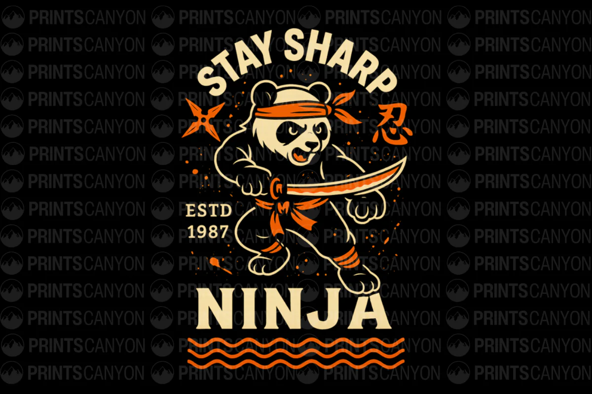 Stay Sharp Ninja Panda Vintage Graphic Tee Established 1987