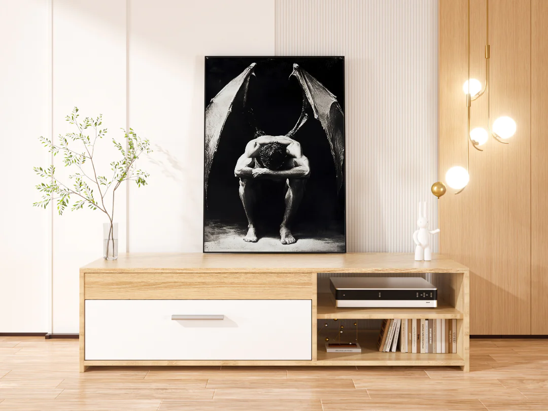 Tormented Soul with Dark Wings - Mixed Media Artwork