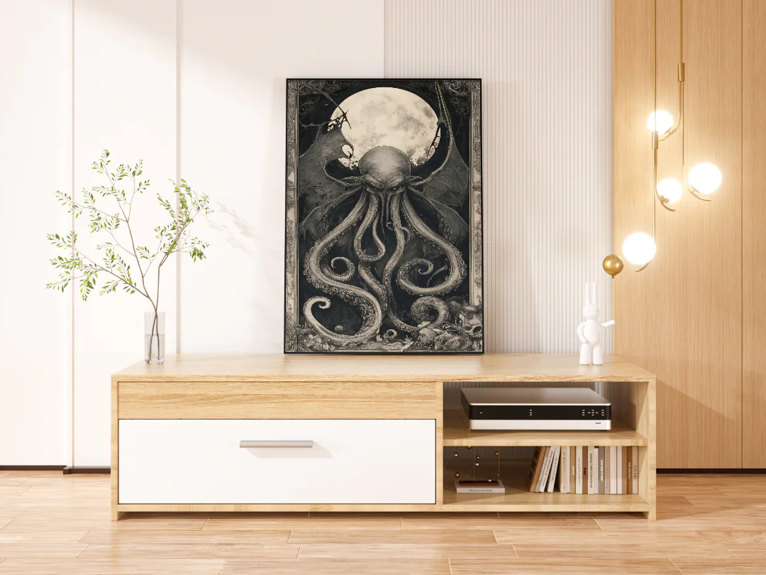 Cthulhu Awakens: Haunting Vintage-Inspired Art Print for Gothic Home Decor