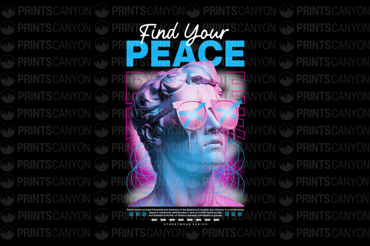 Find Your Peace - Vibrant Streetwear Design Featuring Iconic Sculpture and Modern Aesthetics
