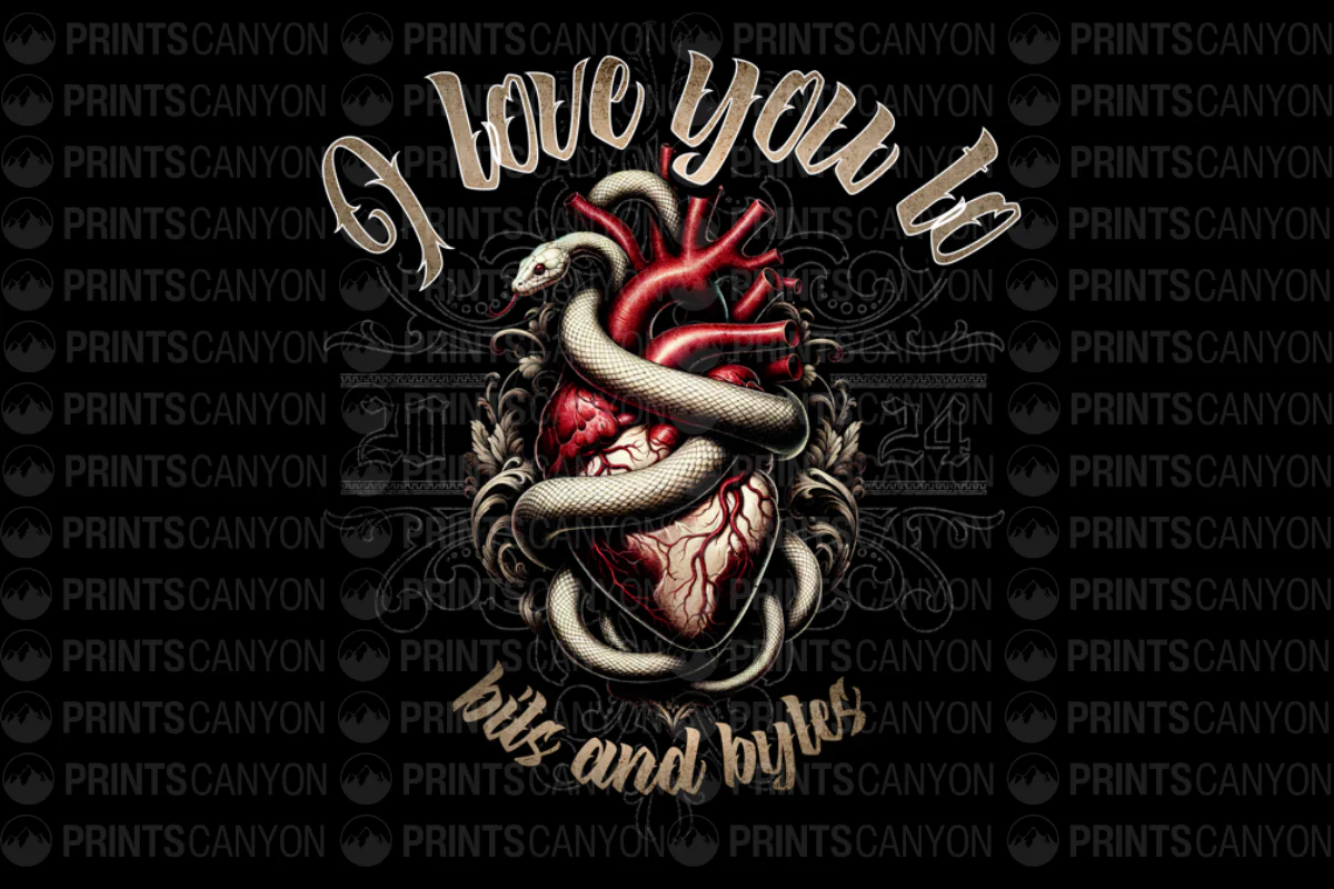 I Love You to Bits and Bytes Heart with Snake Graphic Tee 2024