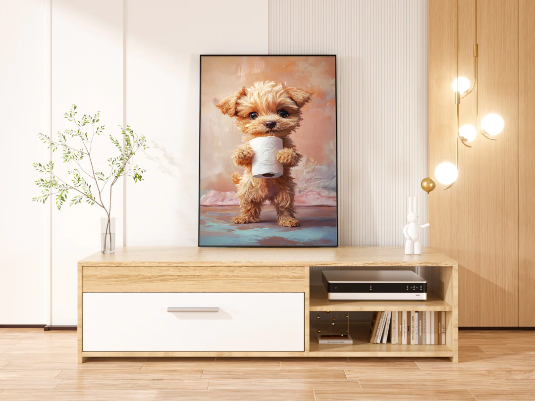 Adorable Puppy with Toilet Paper Roll - Perfect for Pet Lovers and Fun Decor