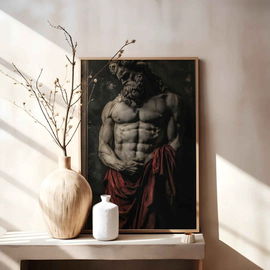 Classic Marble Sculpture of a Muscular Man in Draped Robes - Elegant Home Decor Piece
