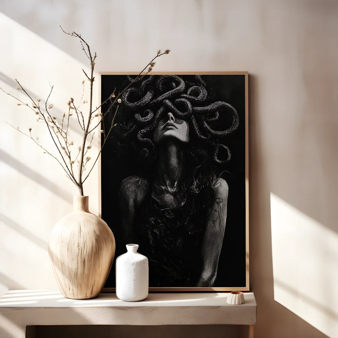 Ethereal Embrace of Shadows: A Siren's Haunting Connection with Serpentine Spirits