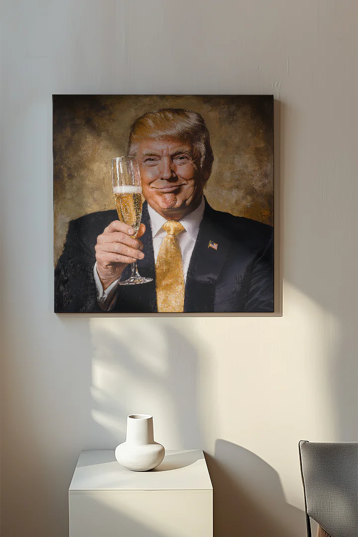 Celebratory Portrait with Champagne Toast and Iconic Style