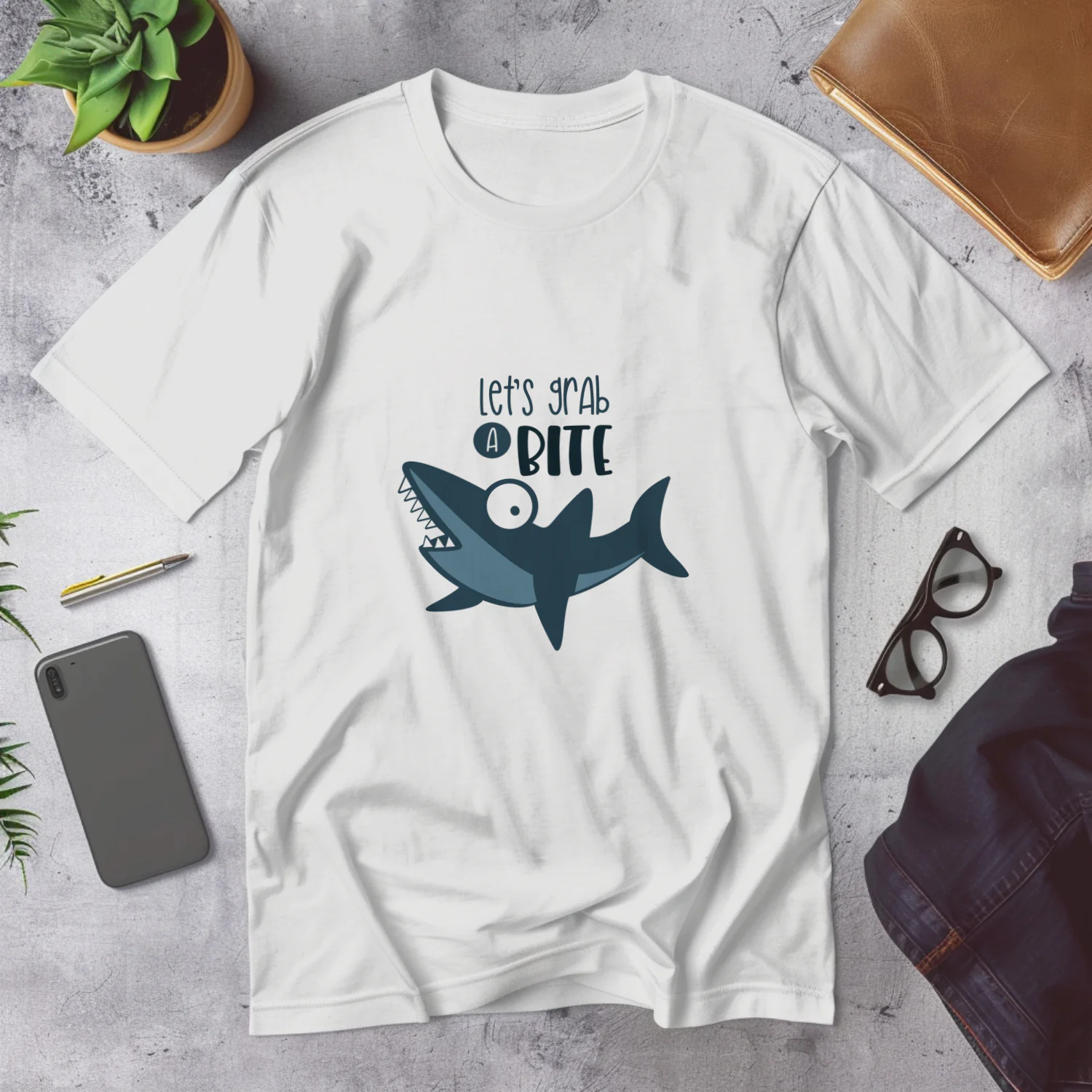 Let's Grab a Bite Shark Graphic Tee for Ocean Lovers and Foodies