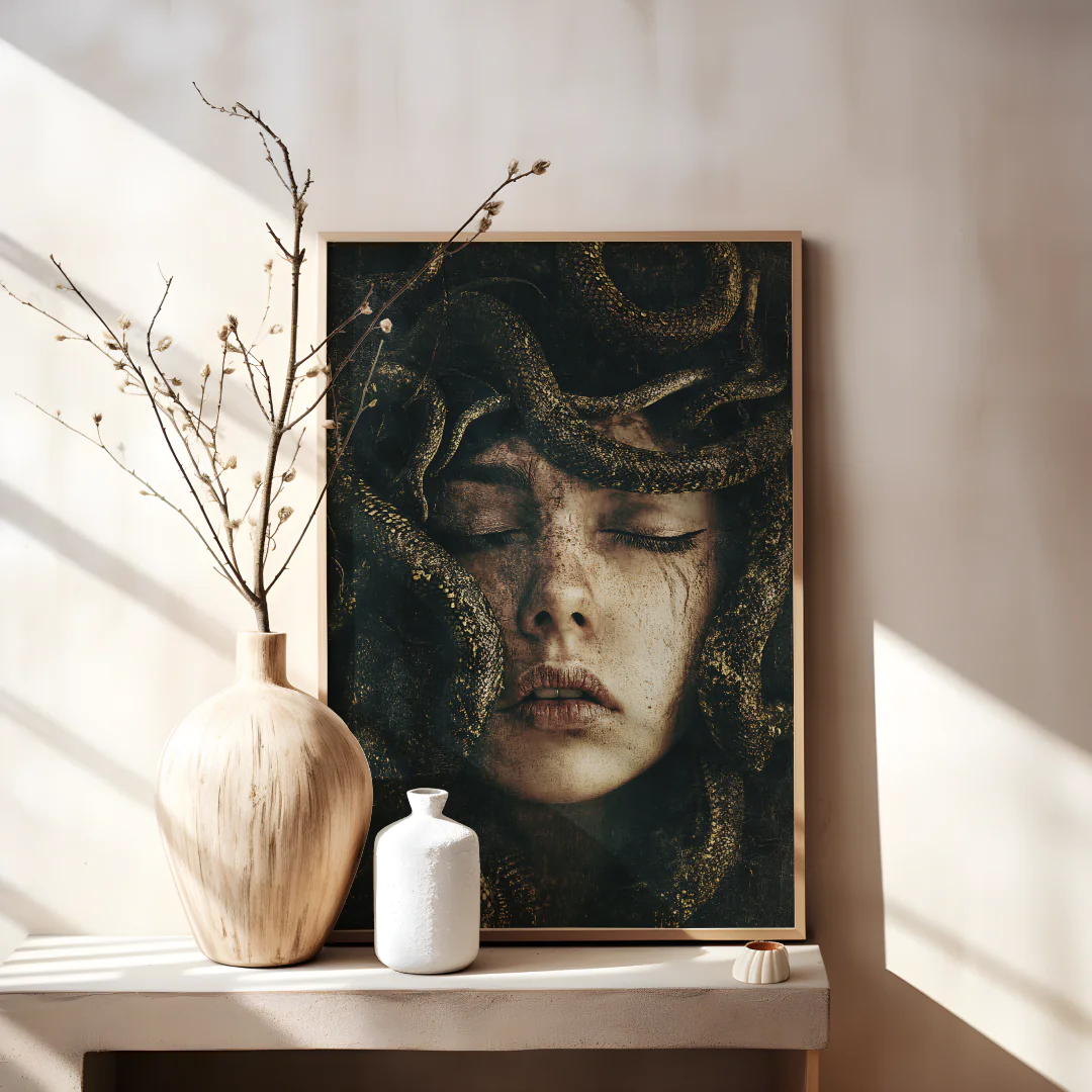 Serpent Goddess: Mystical Art Print for Home Decor and Wall Aesthetics