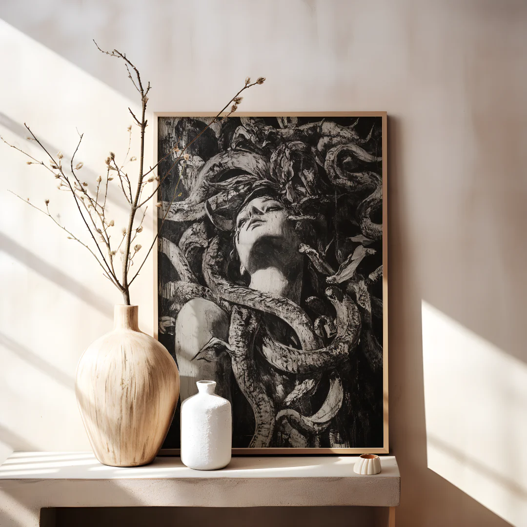 Ethereal Transformation: A Bold Artistic Interpretation of Mythical Figures and Serpents