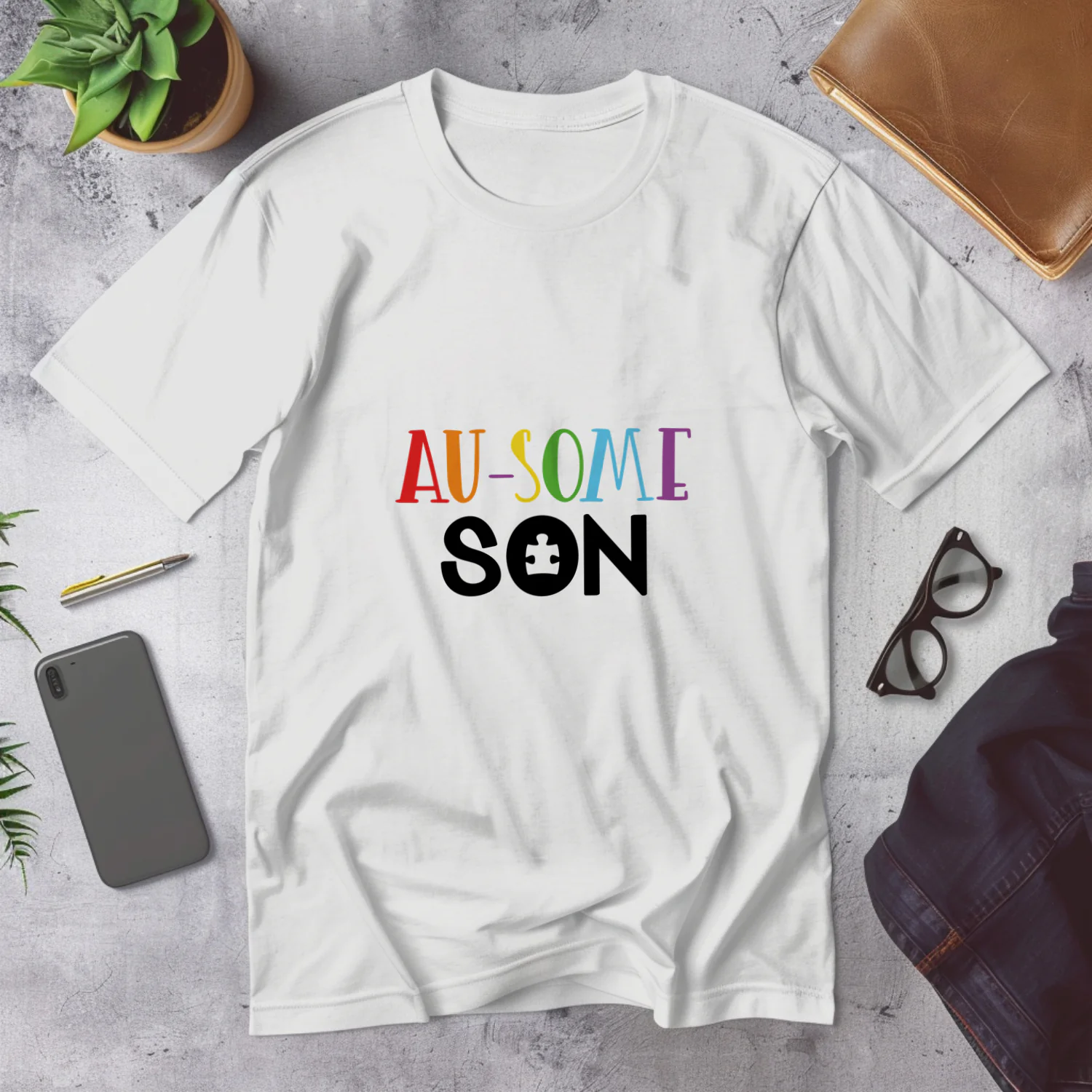 AU-SOME SON Puzzle Piece Rainbow Design Shirt