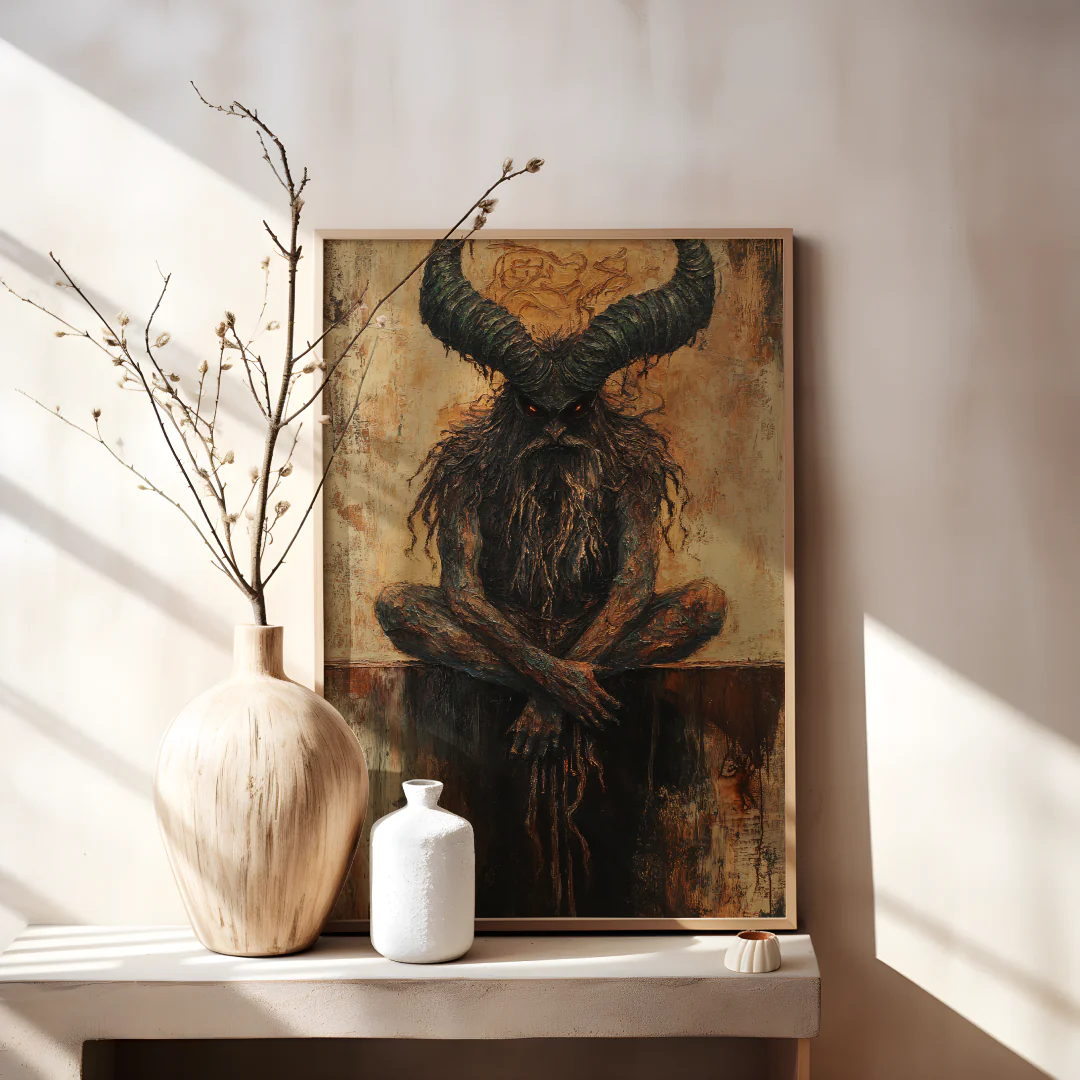 Mystical Forest Guardian: Limited Edition Art Print of a Majestic Horned Creature