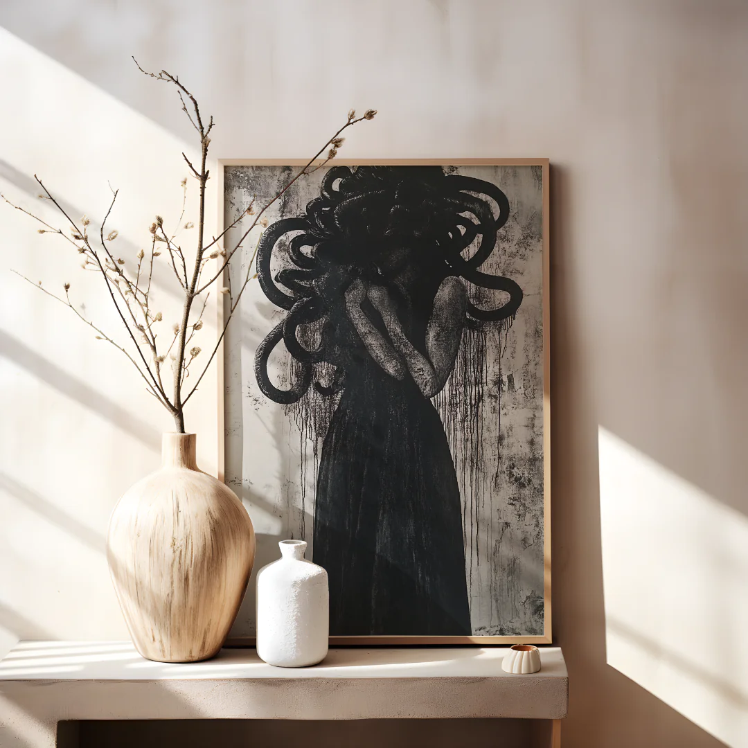Mysterious Elegance: Black and White Serpent-Inspired Artwork for Modern Interiors