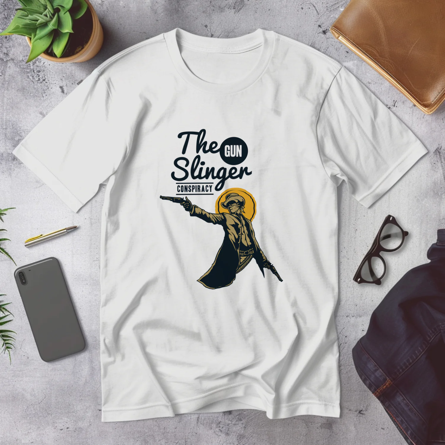The Gun Slinger Conspiracy Vintage Design T-Shirt