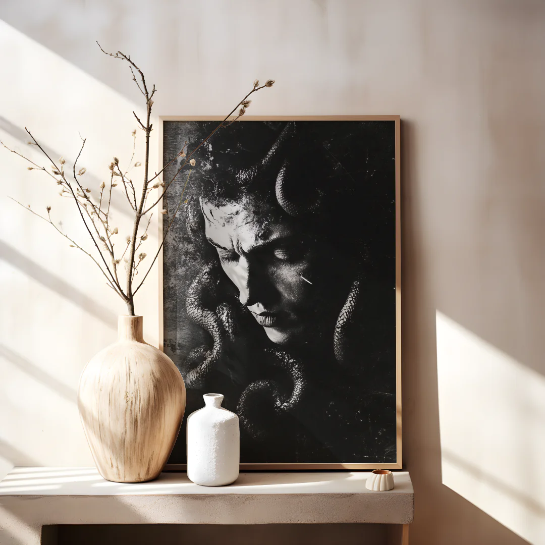 Mystical Medusa: Captivating Monochrome Artistry with Serpentine Elegance
