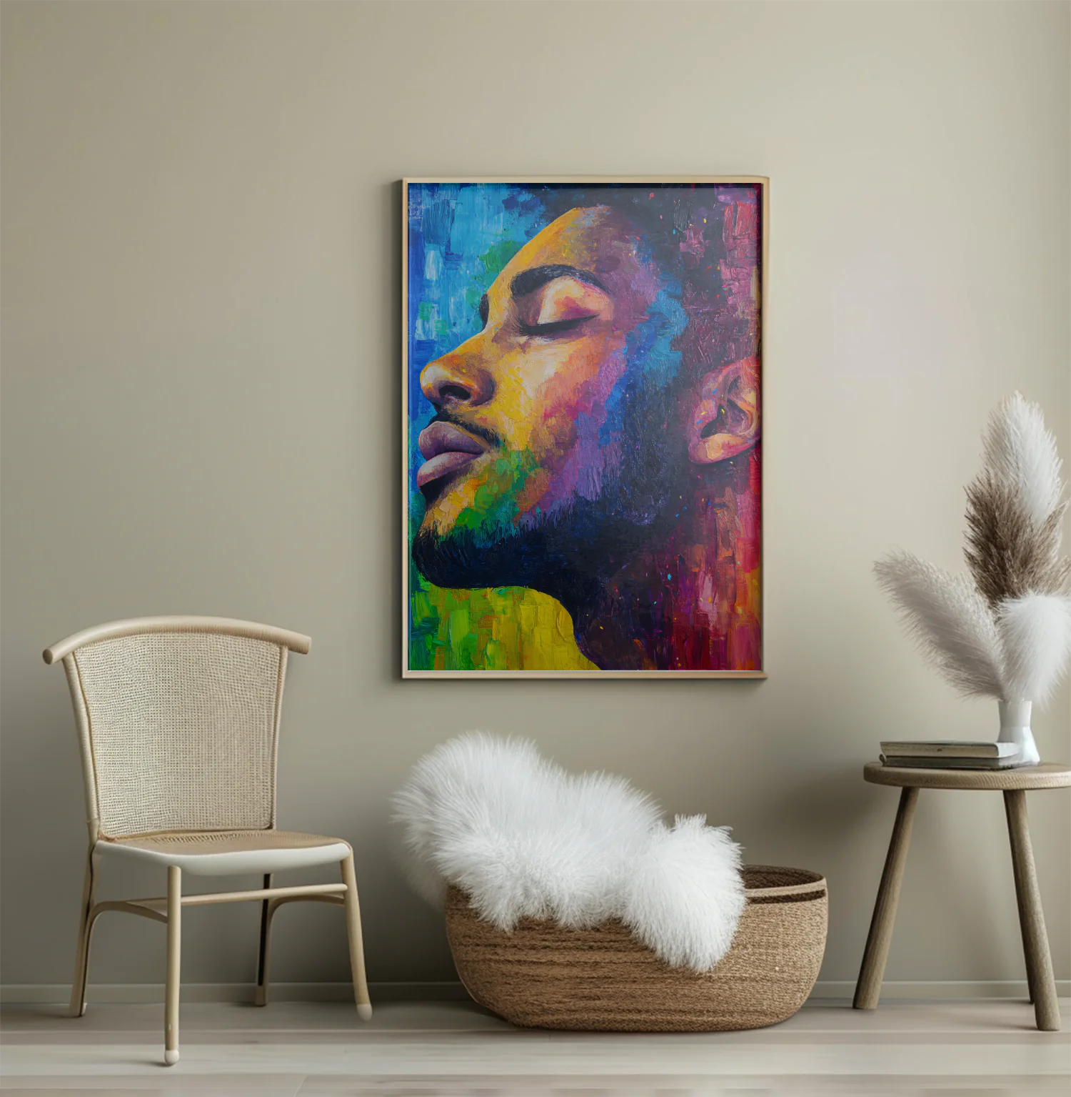 Vibrant Portrait of Serenity and Colorful Expression in Abstract Art