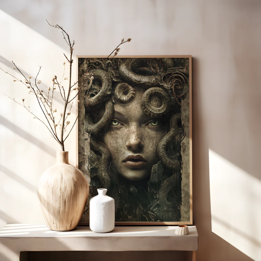 Enigmatic Goddess of the Shadows: A Stunning Mixed Media Artwork