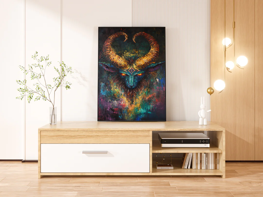 Mystical Ram Head Wall Art Printable 300DPI Colorful Fantasy Home Decor