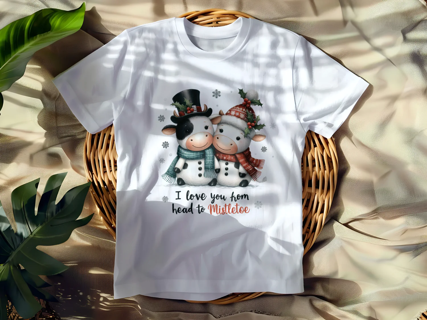 Cute Cow Valentine's T-Shirt Design I Love You from Head to Mistletoe Christmas Theme