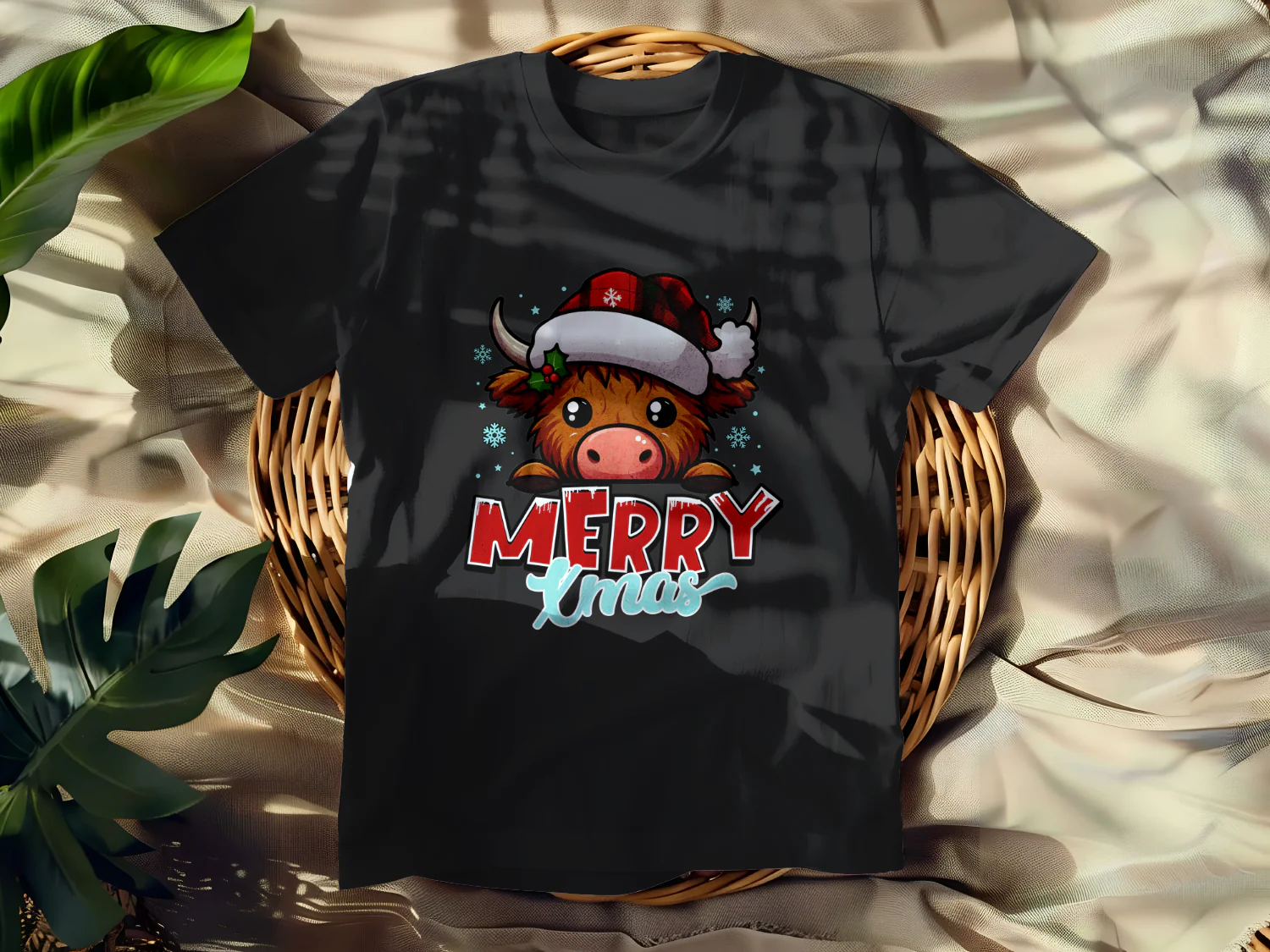 Cute Merry Xmas Cow T-Shirt Design for Holiday Celebrations