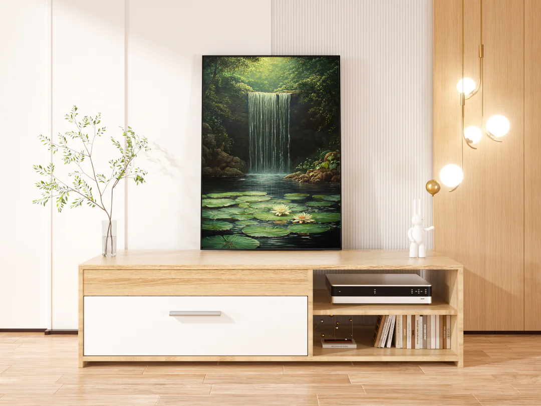 Serene Waterfall with Lily Pads Printable Wall Art 300DPI