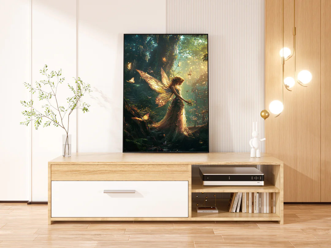 Enchanted Fairy Wall Art Print Dreamy Forest Scene with Butterflies 300DPI