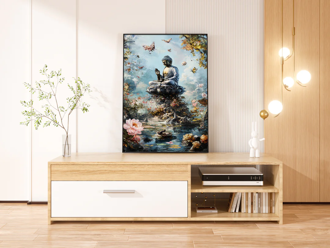 Serene Buddha Wall Art for Tranquil Home Decor - 300DPI Printable Floral Design