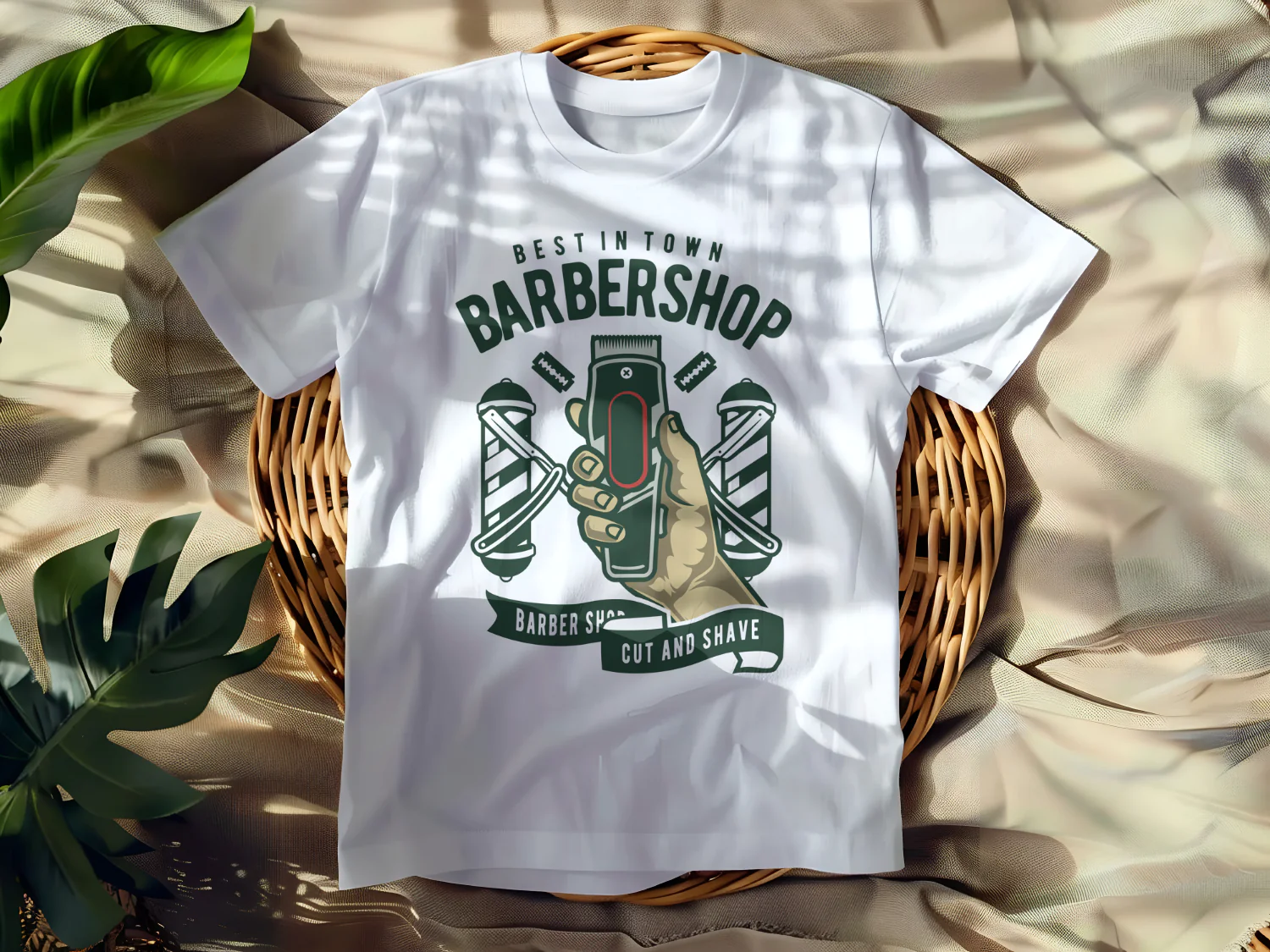 Best in Town Barbershop T-Shirt Design Cut and Shave Graphic Tee