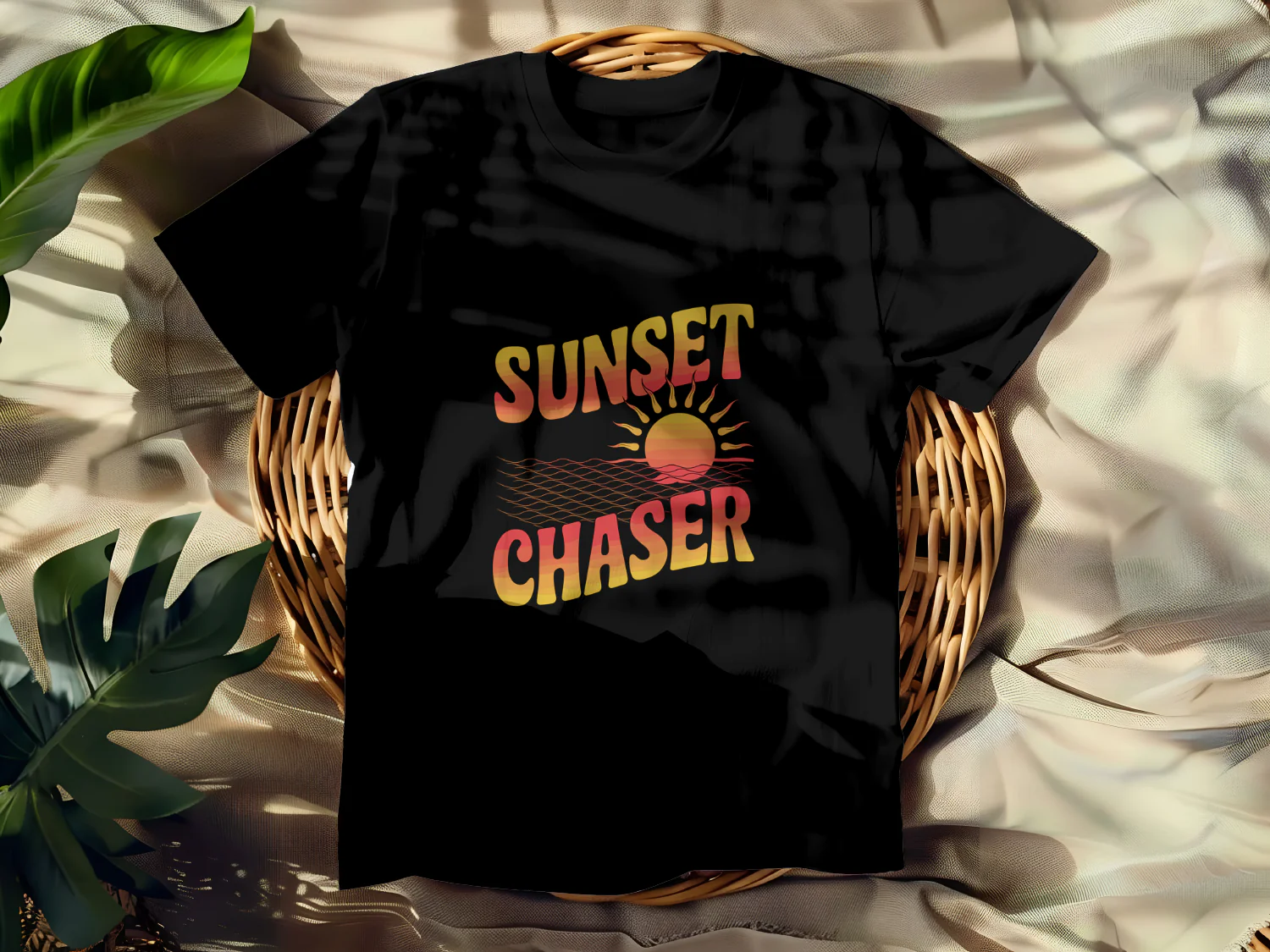 Sunset Chaser Retro Graphic Tee for Beach Lovers - 300DPI Printable Design