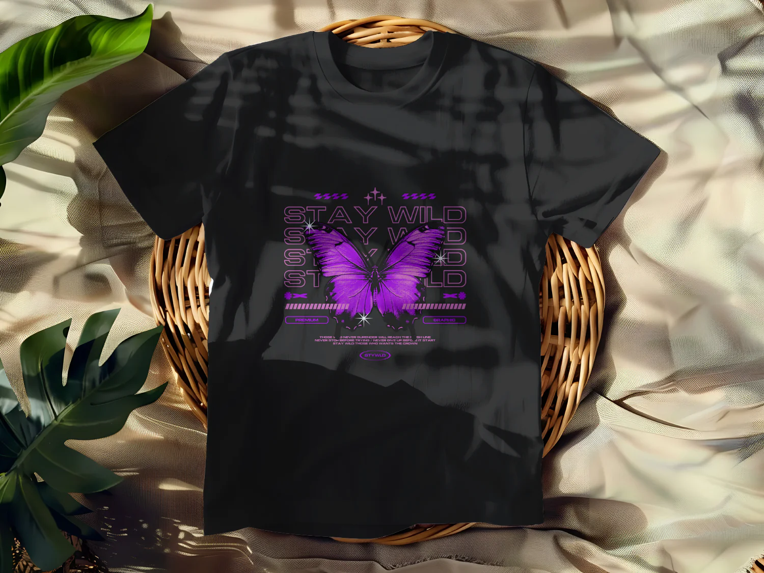 Stay Wild Graphic T-Shirt Design with Butterfly Illustration