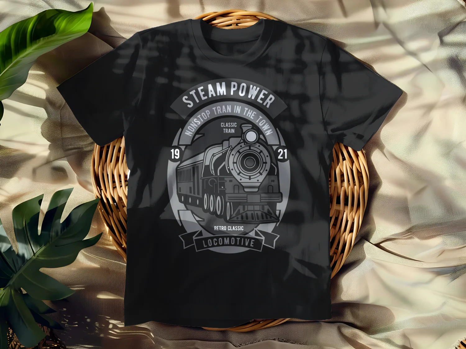 Retro Steam Train T-Shirt Design - Classic Locomotive Art Print for Enthusiasts
