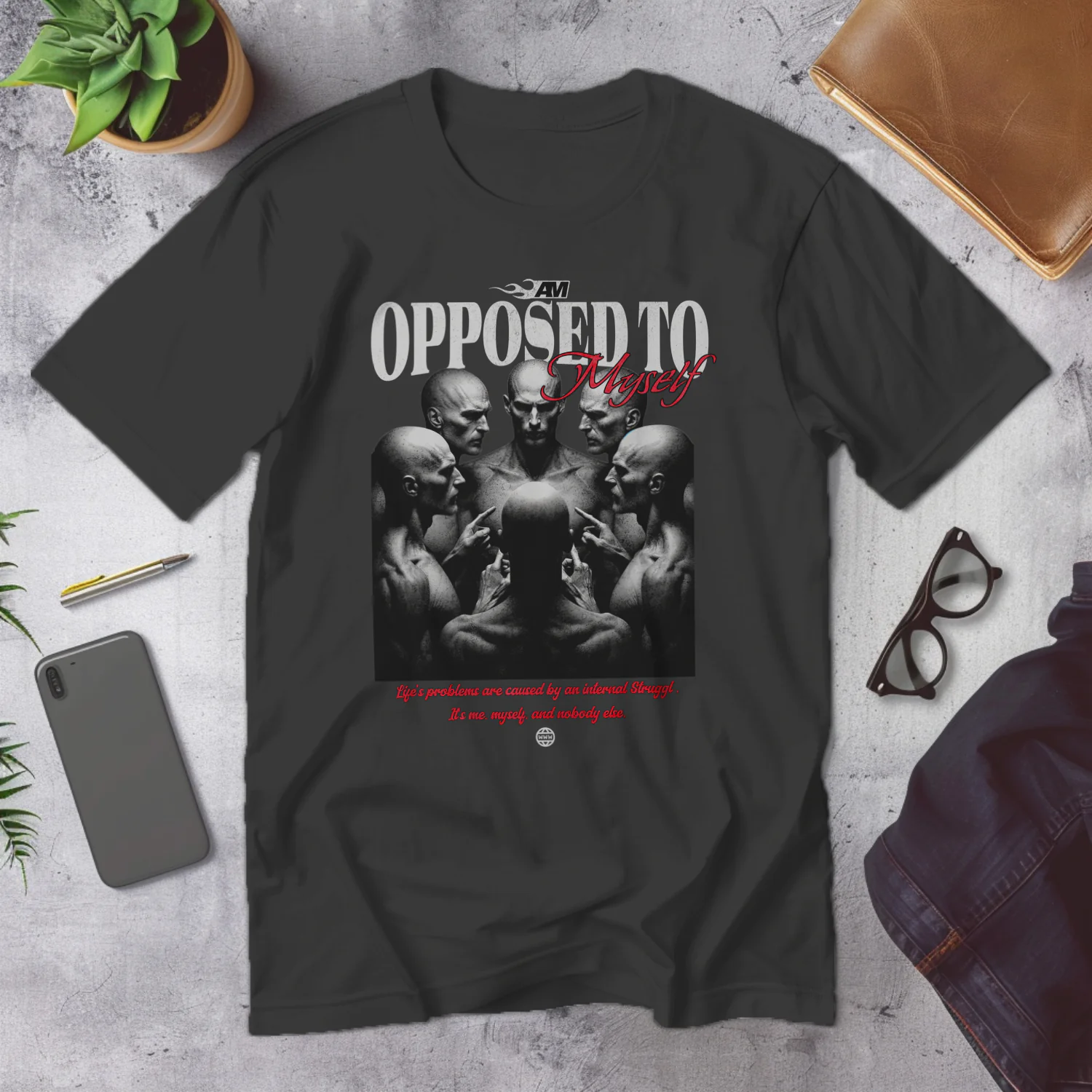 Opposed to Myself Distressed Graphic Tee for Internal Struggles and Self-Reflection