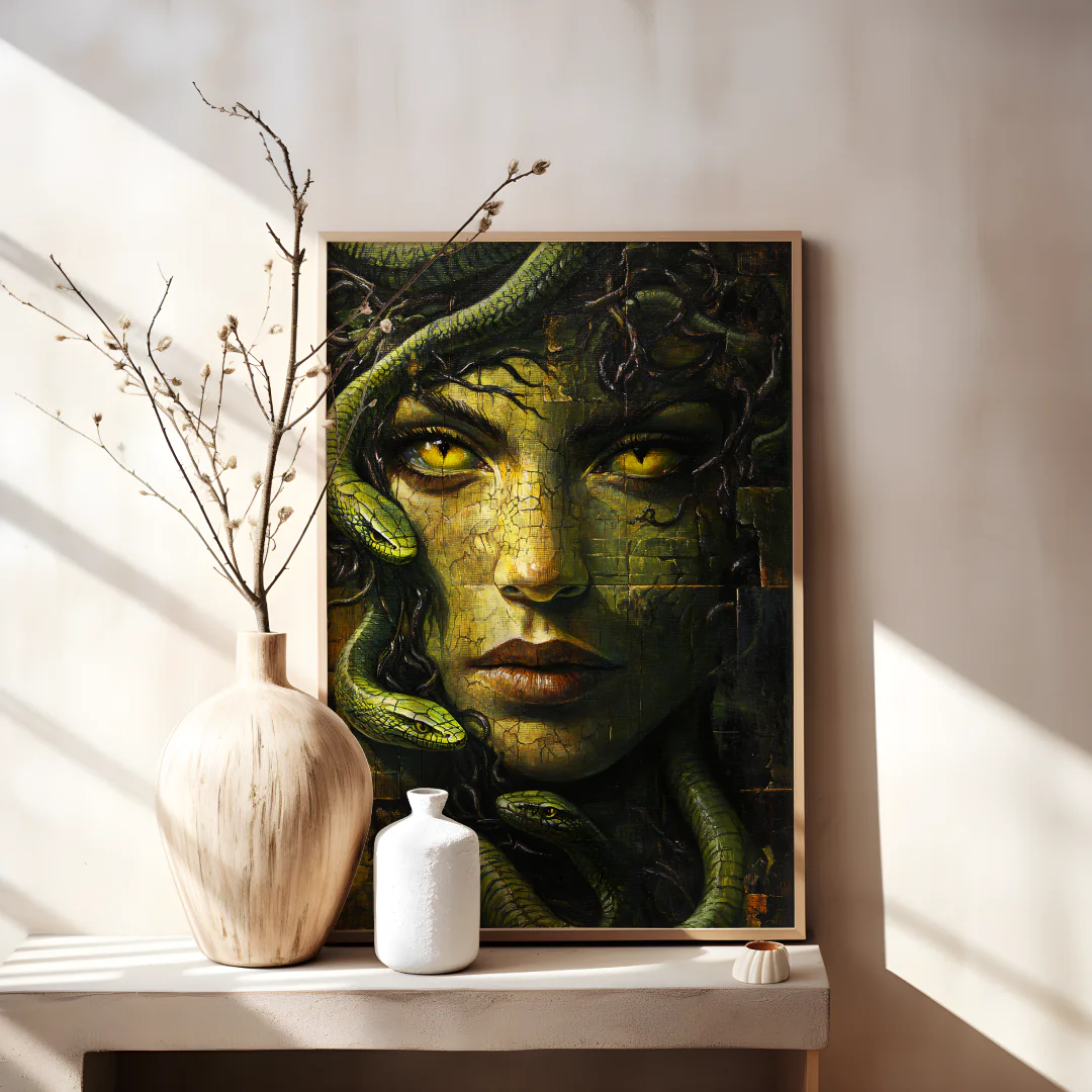 Mystical Serpent Goddess Wall Art Printable Design for Unique Home Decor