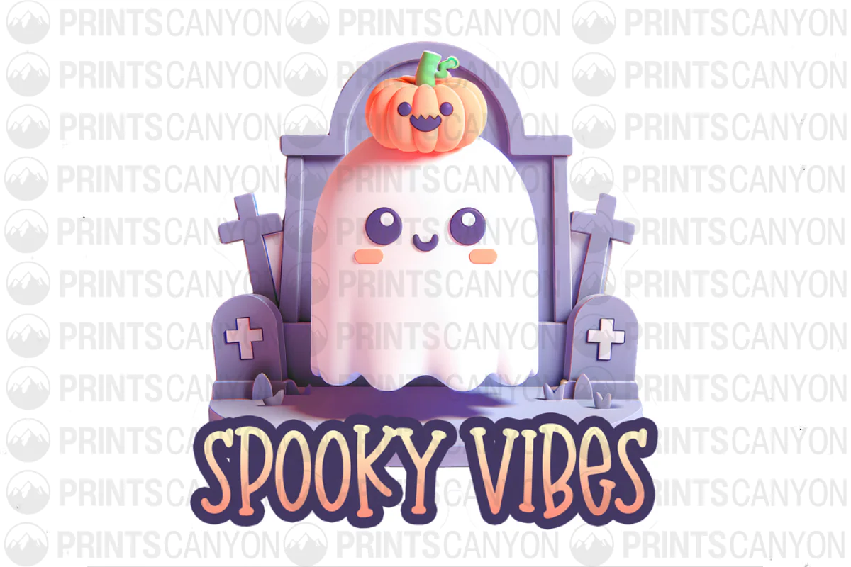 Cute Spooky Vibes Ghost T-Shirt Design for Halloween Printable Graphic 300DPI