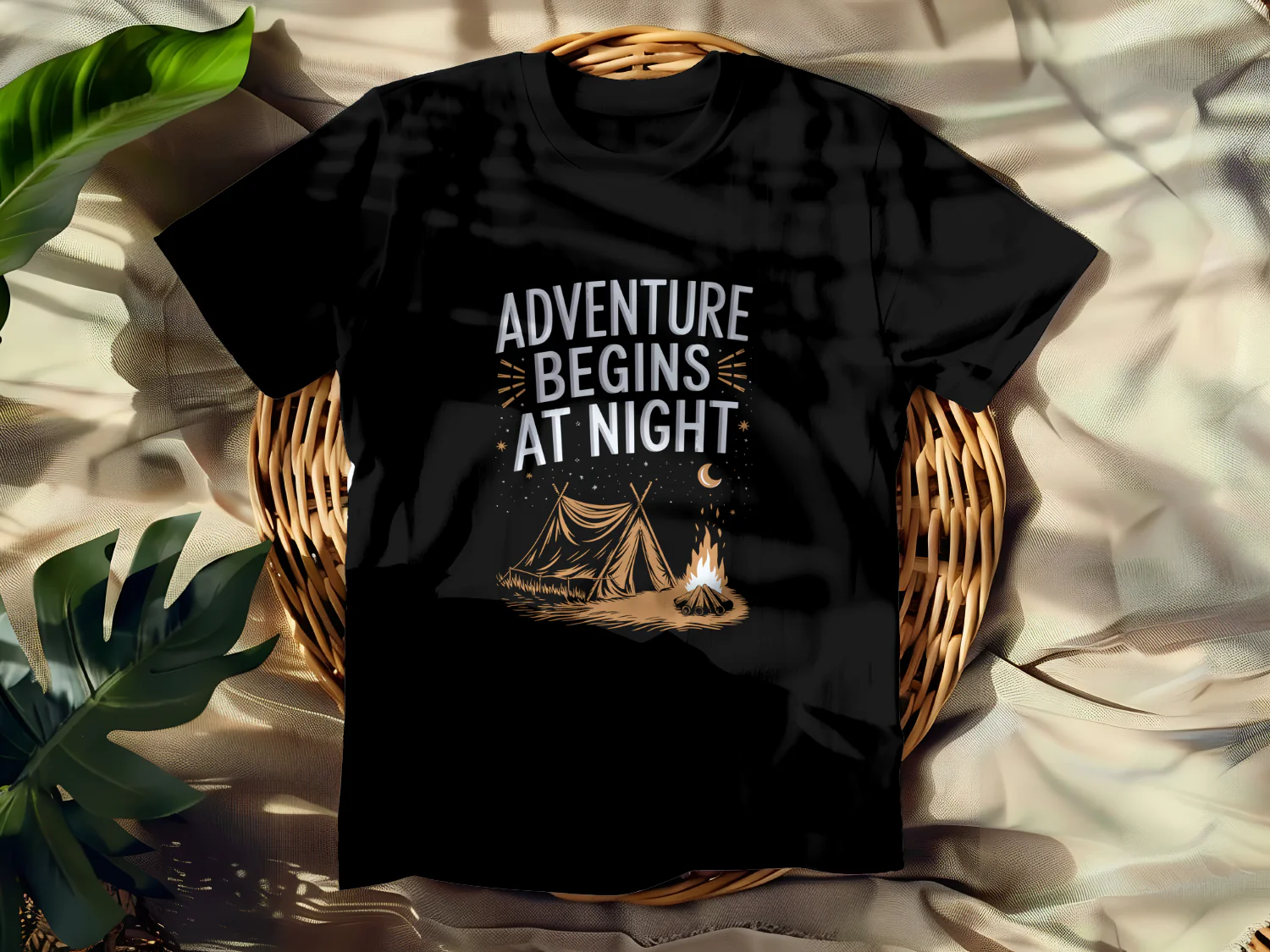 Adventure Begins at Night Campfire T-Shirt Graphic 300DPI Printable Design