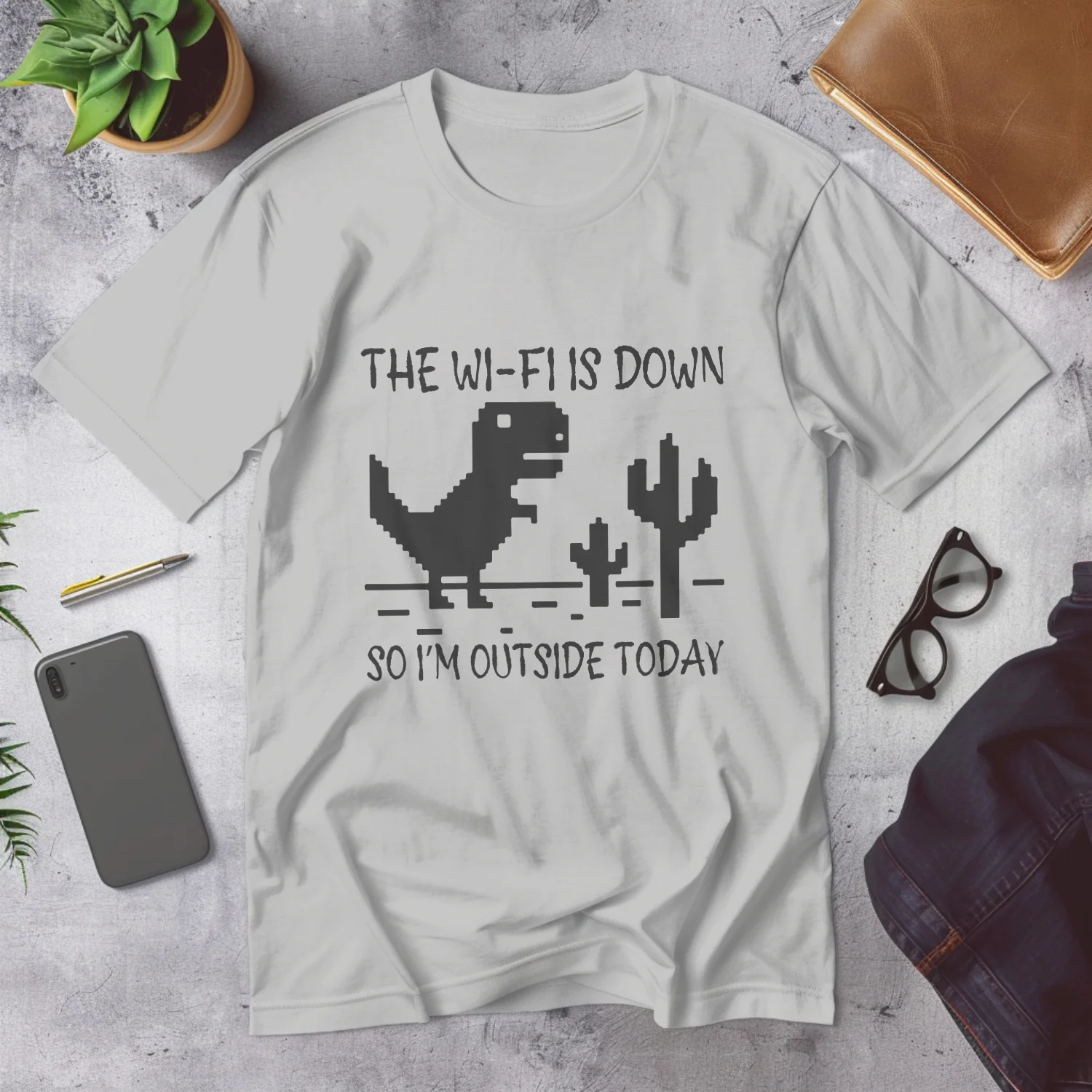Funny Dinosaur T-Shirt Design The Wi-Fi is Down So I'm Outside Today Printable Graphic