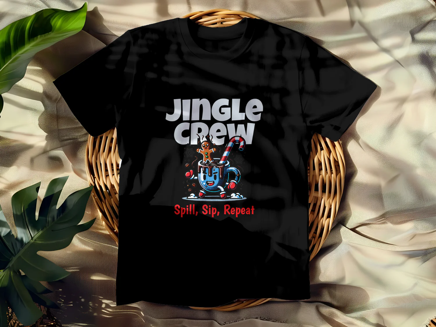 Jingle Crew Spill Sip Repeat Holiday T-Shirt Design