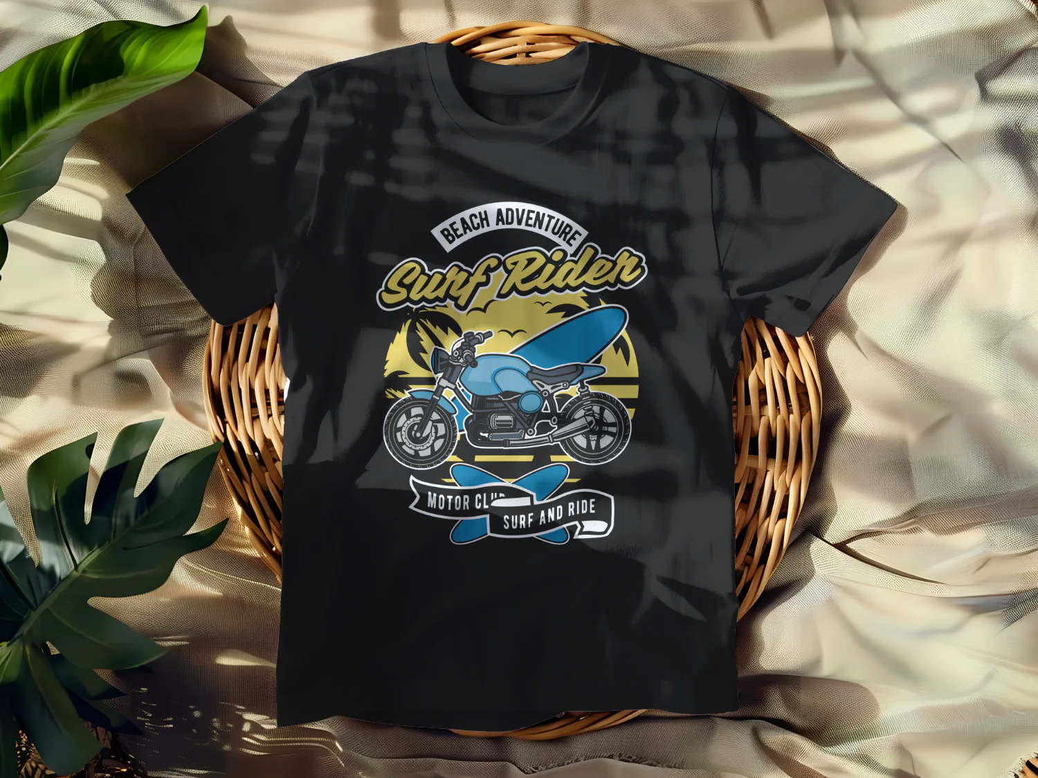Beach Adventure Surf Rider T-Shirt Design for Motor Club Enthusiasts