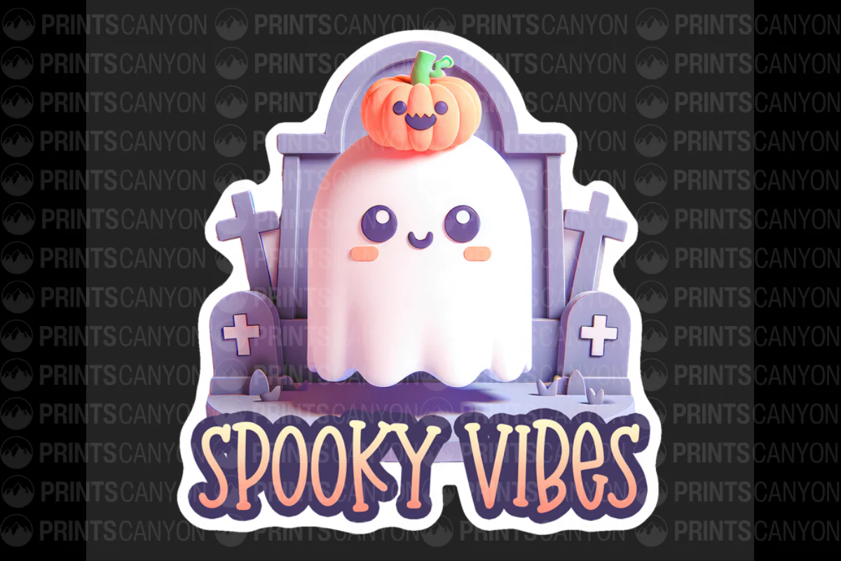 Spooky Vibes Cute Ghost and Pumpkin Printable Sticker Design