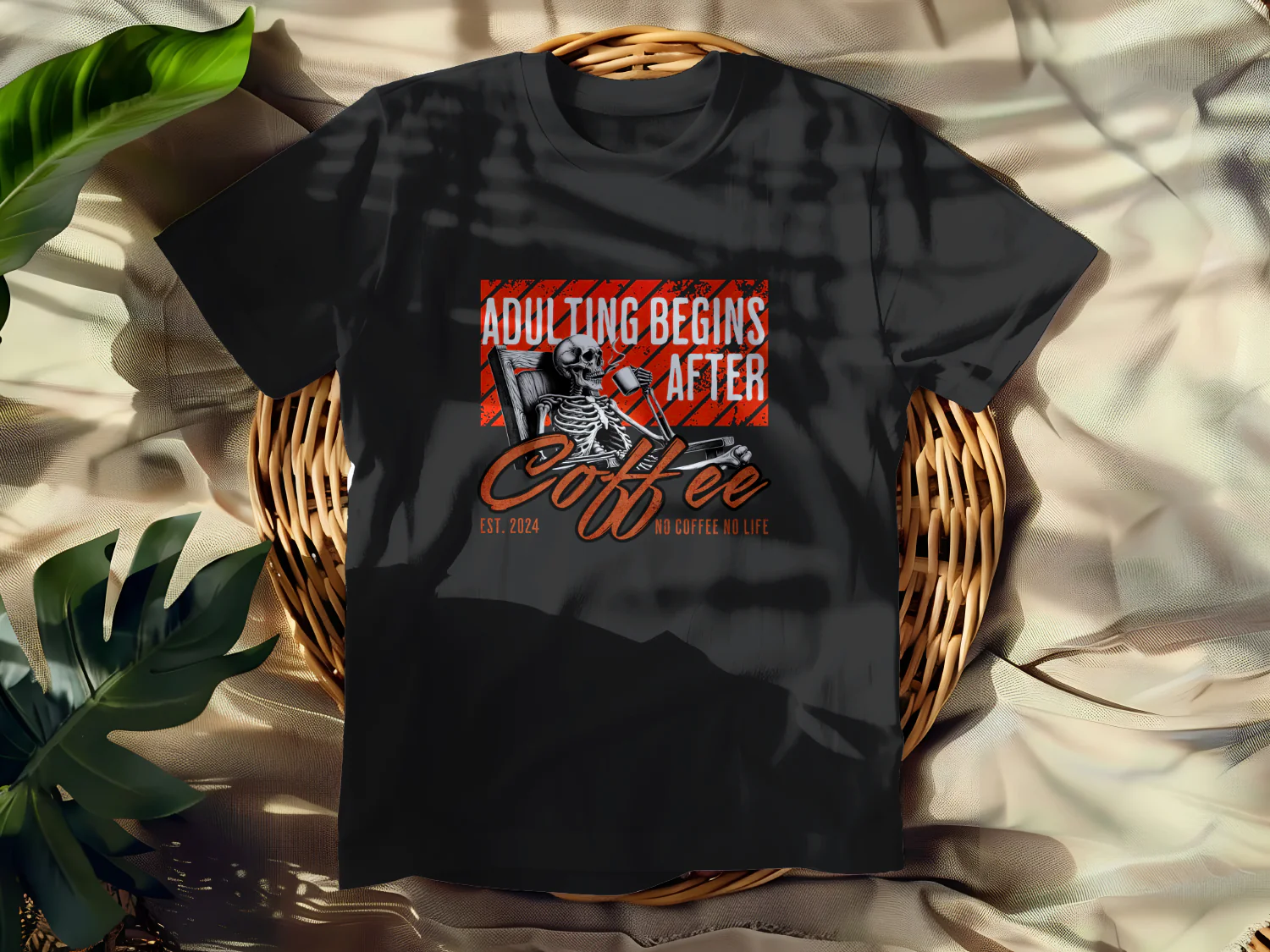 Adulting Begins After Coffee T-Shirt Design No Coffee No Life 2024