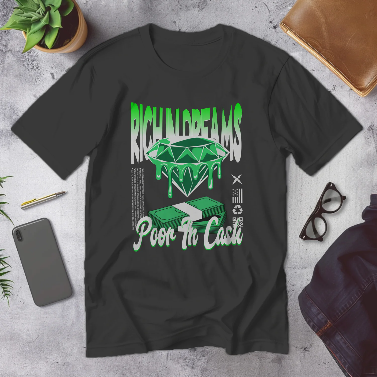 Rich in Dreams Poor in Cash T-Shirt Design Graphic for Print 300DPI